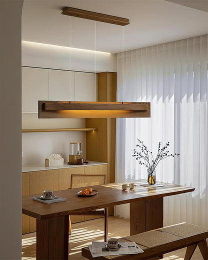 Lustre linéaire en bois et LED