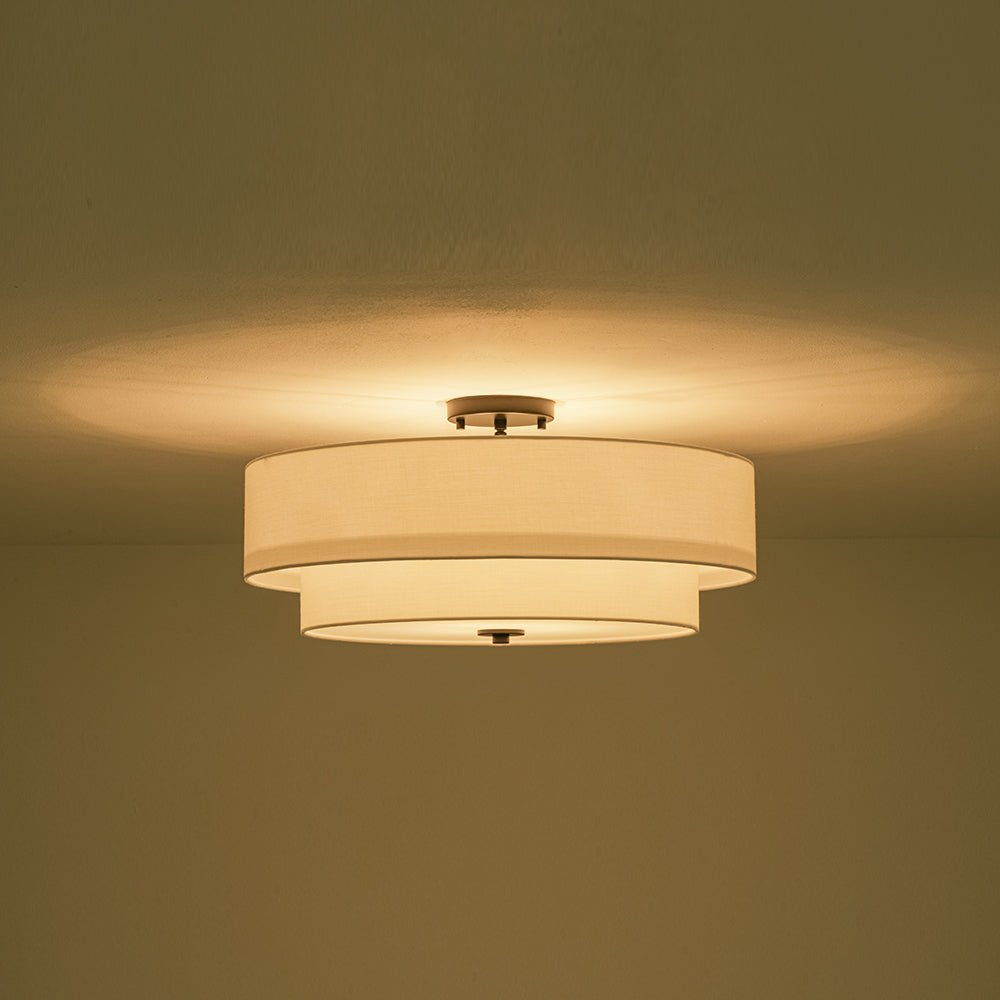 Plafonnier semi-encastré à tambour en lin blanc