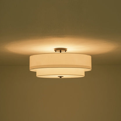 Plafonnier semi-encastré à tambour en lin blanc