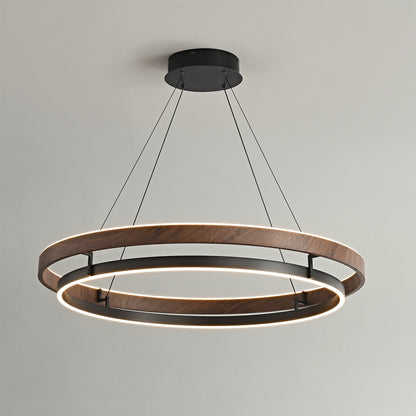 Lustre LED en noyer à double anneau