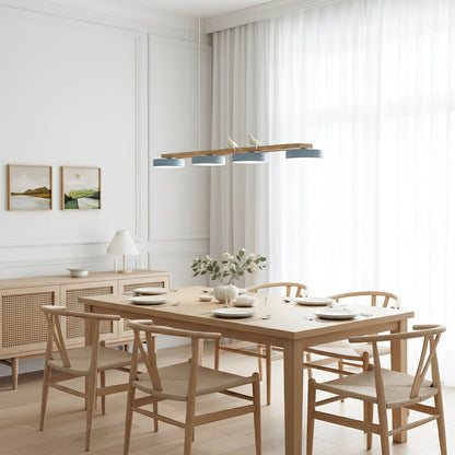 Lustre en bois linéaire avec motif d’oiseaux