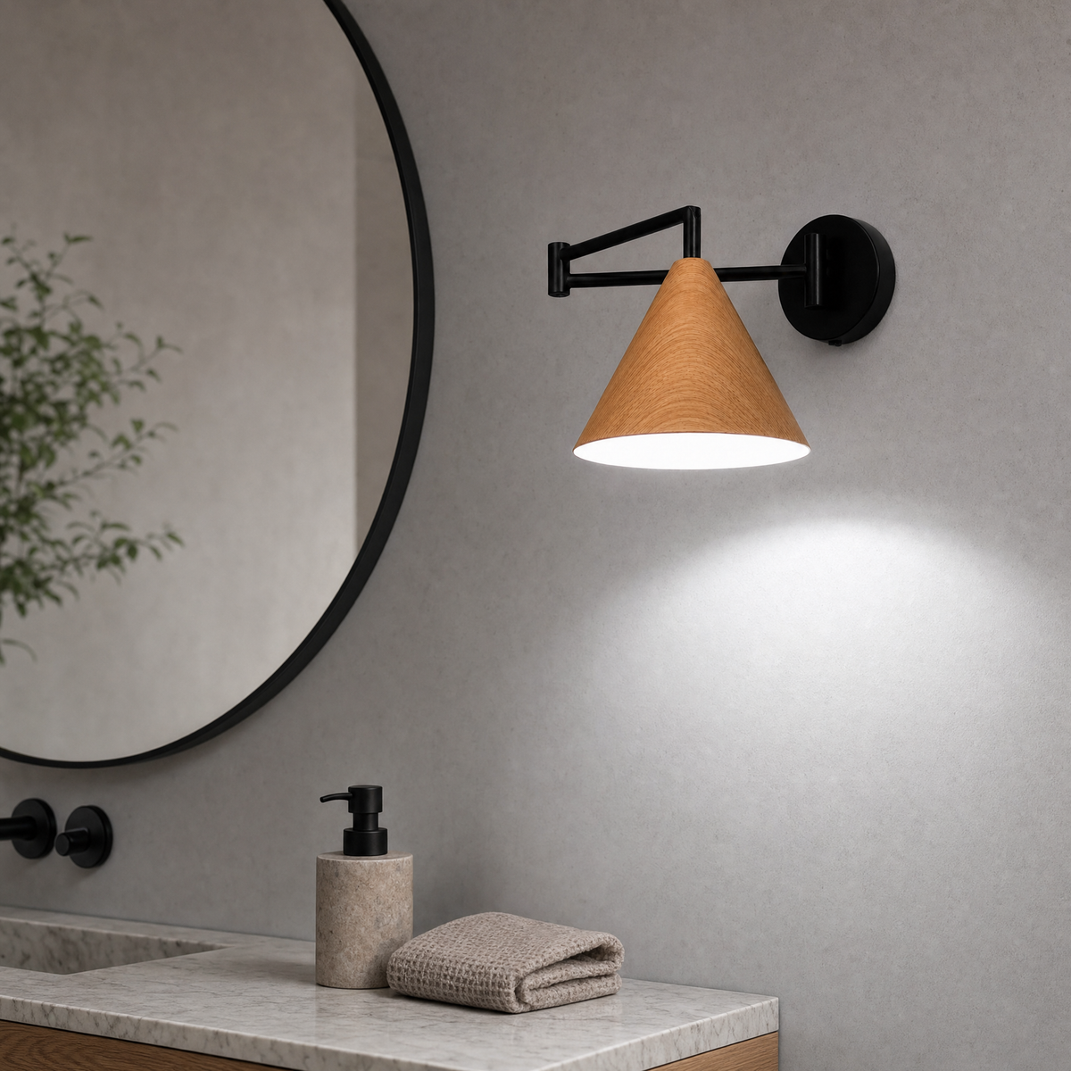 Applique murale Linnoro à bras pivotant, effet bois, style scandinave
