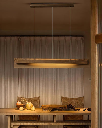 Lustre linéaire en bois et LED