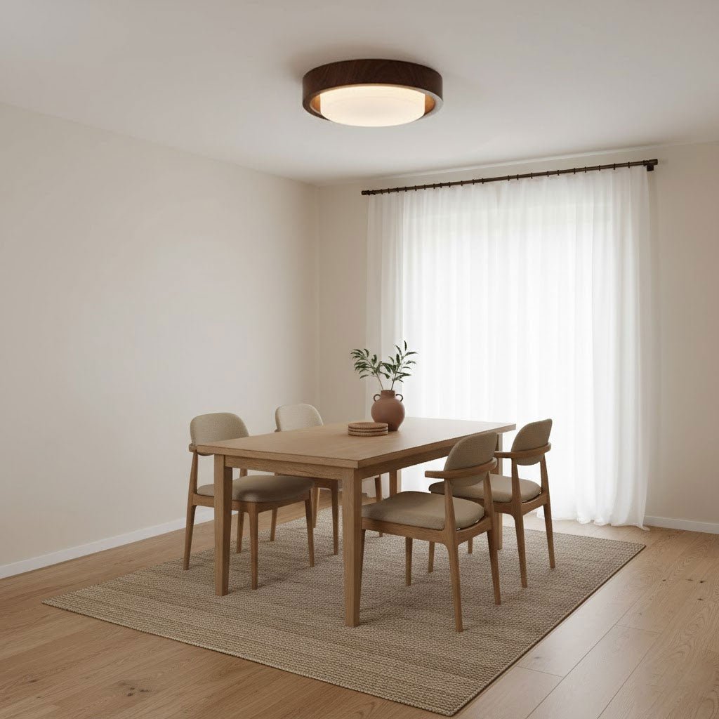 Plafonnier rond en bois et verre