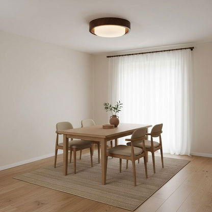 Plafonnier rond en bois et verre