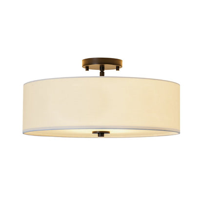 Plafonnier semi-encastré à tambour en lin blanc