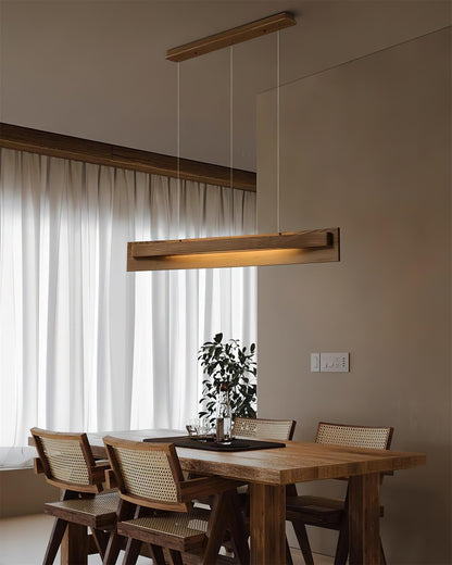 Lustre linéaire en bois et LED