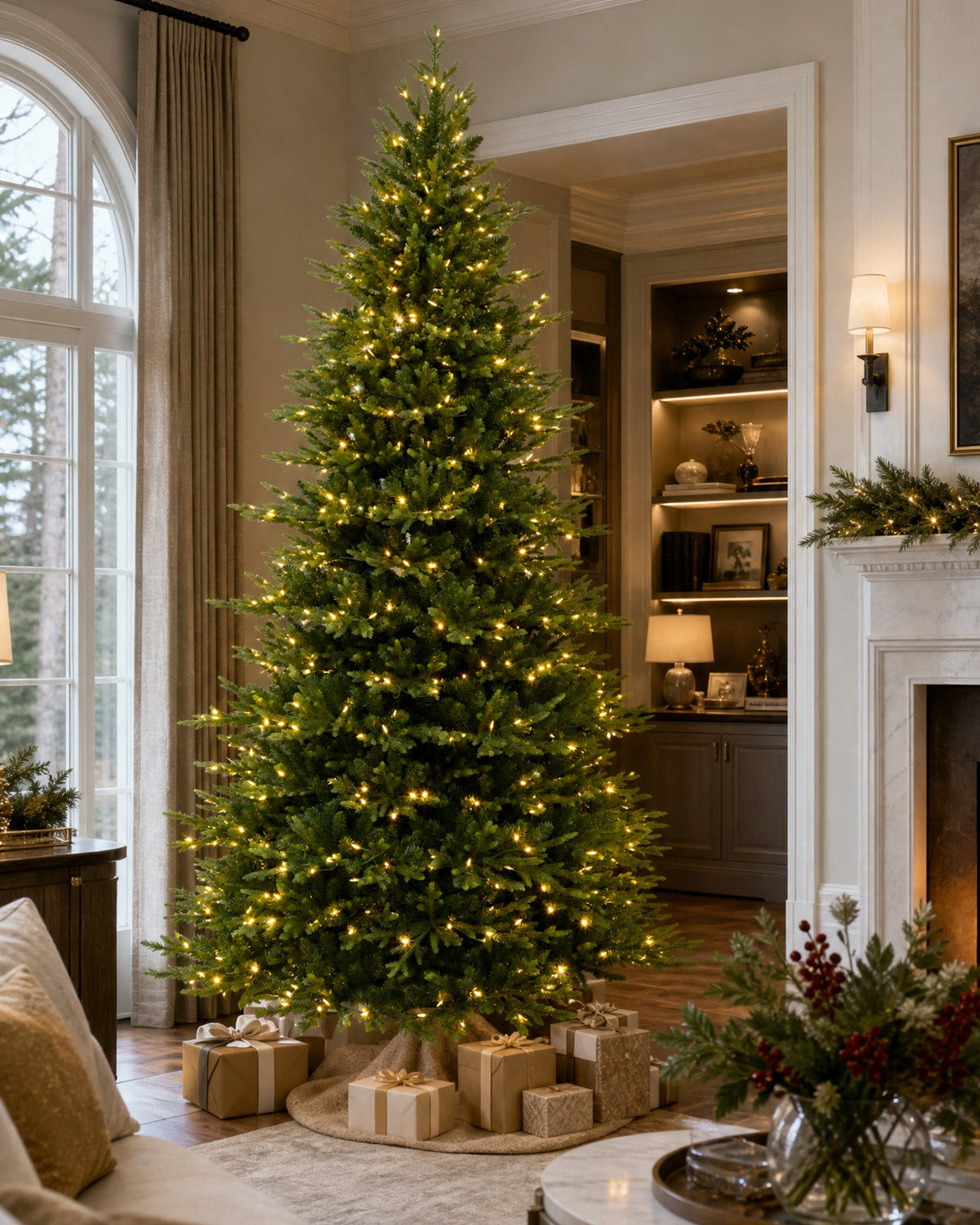 Sapin de Noël Skovra Classic PE/PVC de 12ft avec éclairage intégré