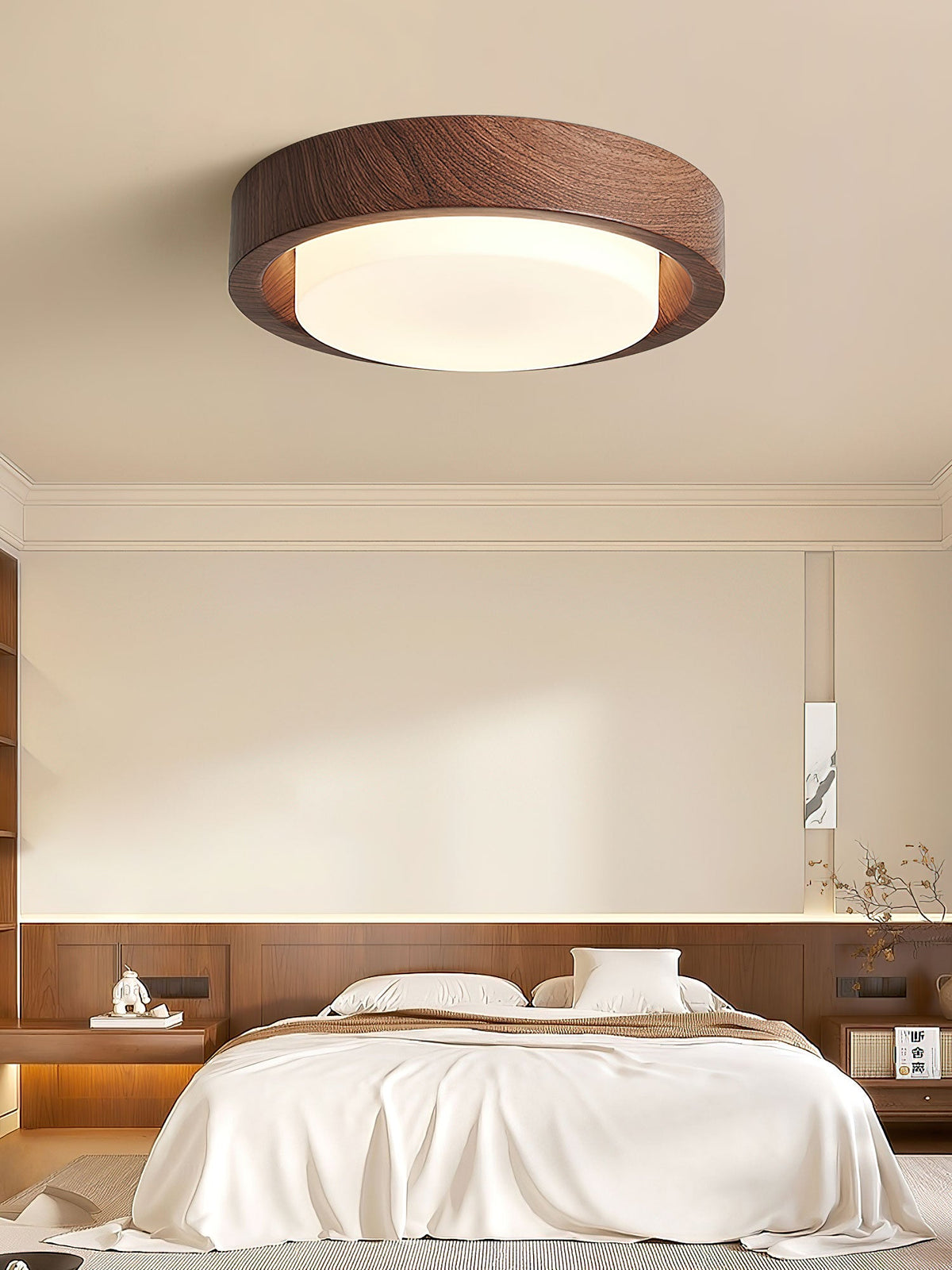 Plafonnier rond en bois et verre