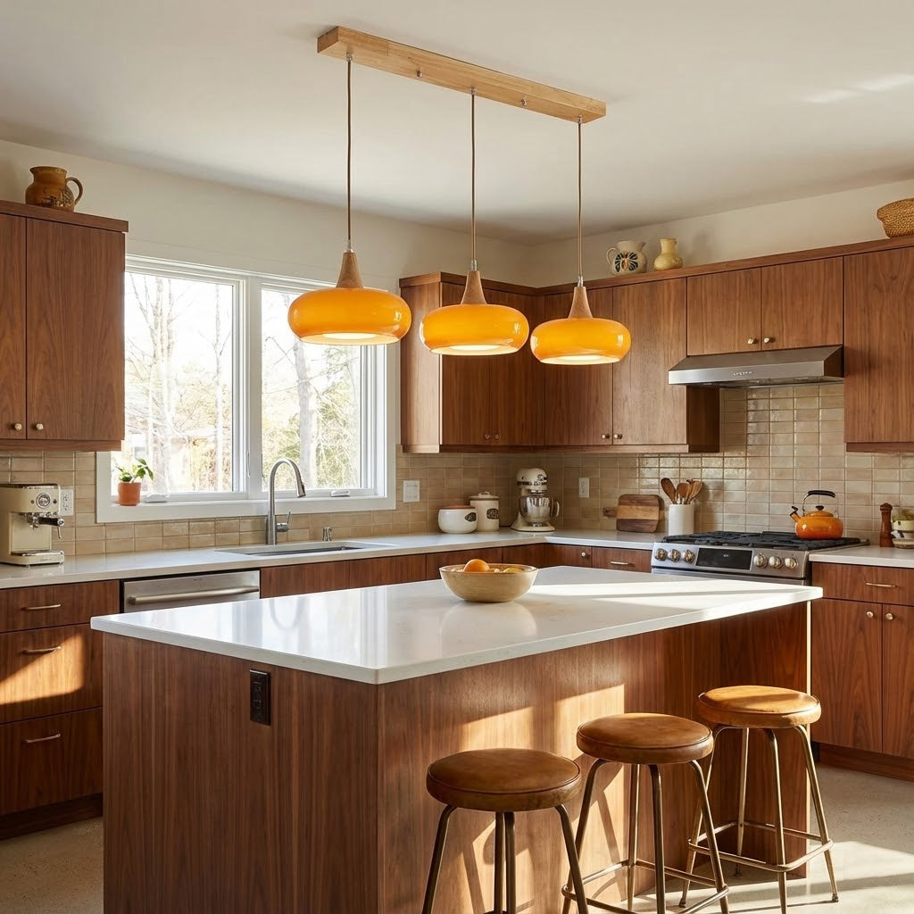 Suspension en bois et verre effet galet