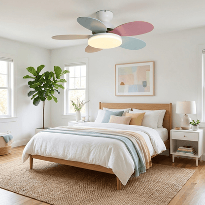 Ventilateur de plafond en bois à pales en forme de fleur