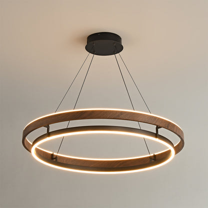 Lustre LED en noyer à double anneau