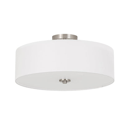 Plafonnier semi-encastré à tambour en lin blanc