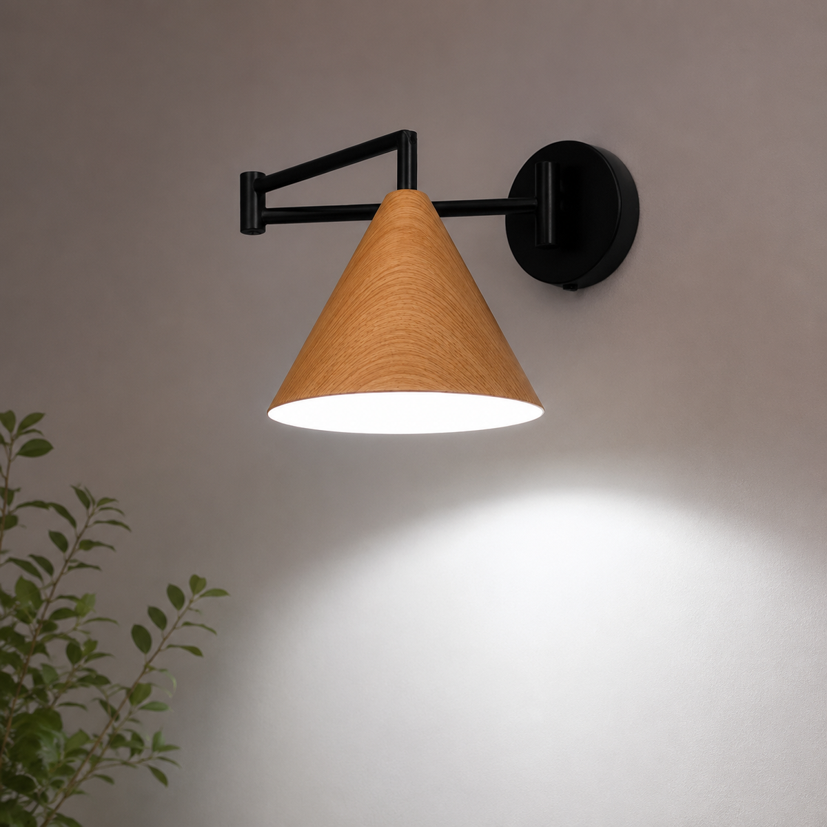 Applique murale Linnoro à bras pivotant, effet bois, style scandinave
