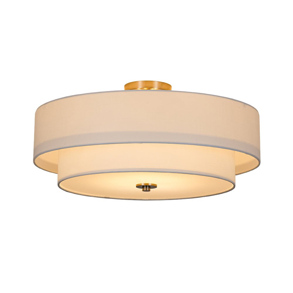 Plafonnier semi-encastré à tambour en lin blanc