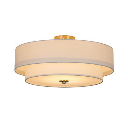 Plafonnier semi-encastré à tambour en lin blanc