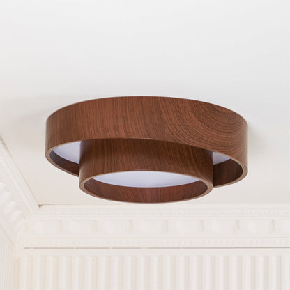 Plafonnier en spirale avec anneau couleur noyer