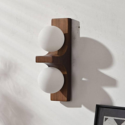 Applique murale double globe en bois