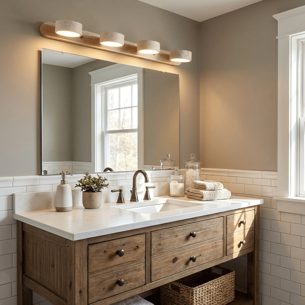 Applique murale pour meuble-lavabo en travertin et bois