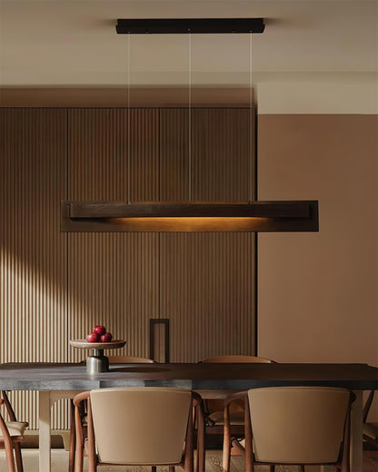 Lustre linéaire en bois et LED
