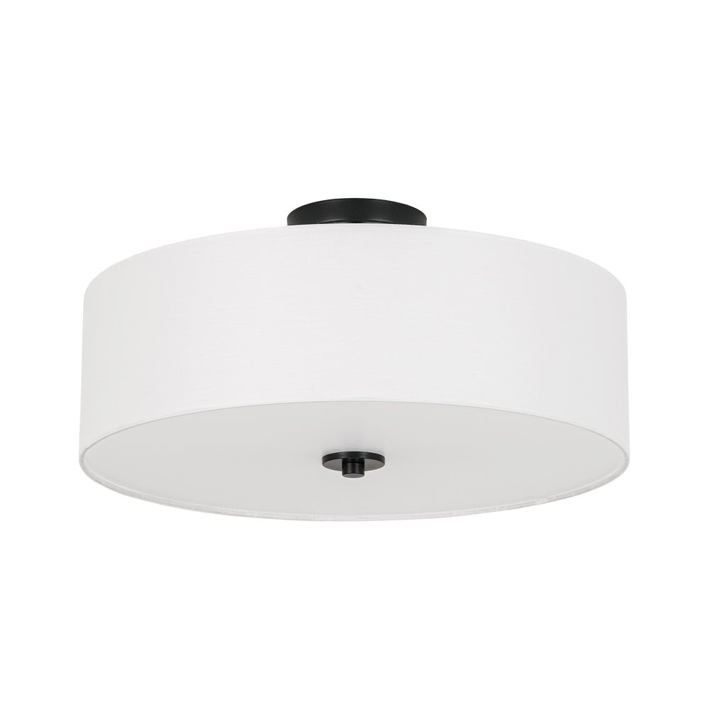 Plafonnier semi-encastré à tambour en lin blanc