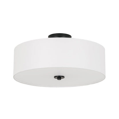 Plafonnier semi-encastré à tambour en lin blanc