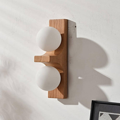 Applique murale double globe en bois