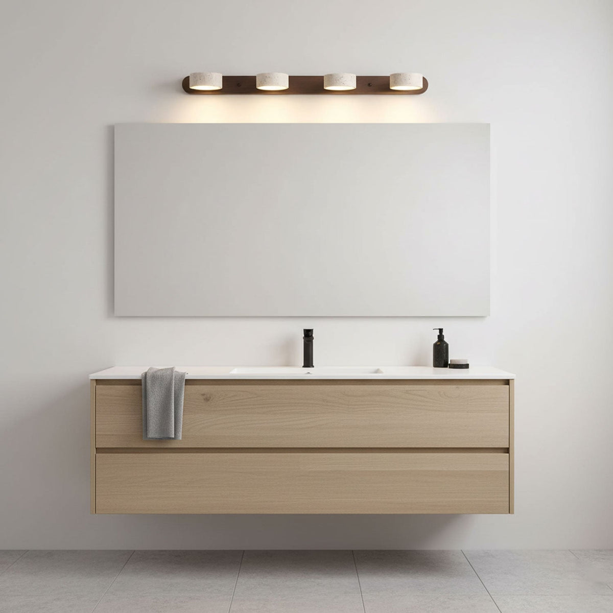 Applique murale pour meuble-lavabo en travertin et bois