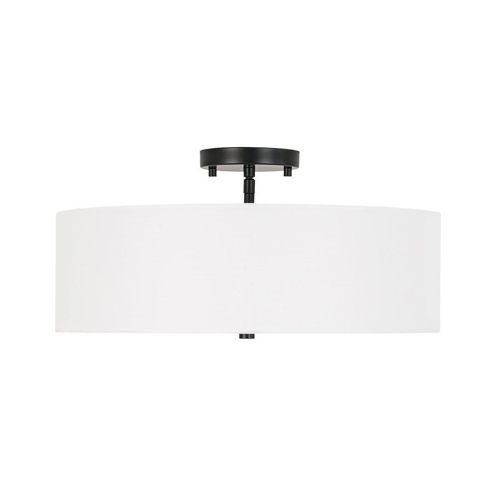 Plafonnier semi-encastré à tambour en lin blanc