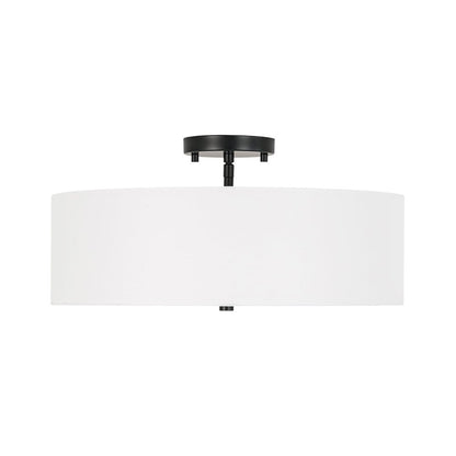 Plafonnier semi-encastré à tambour en lin blanc