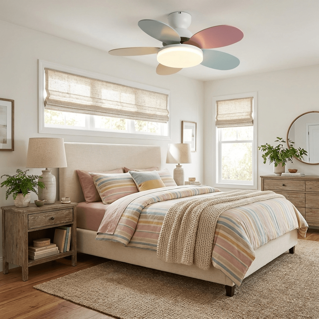 Ventilateur de plafond en bois à pales en forme de fleur