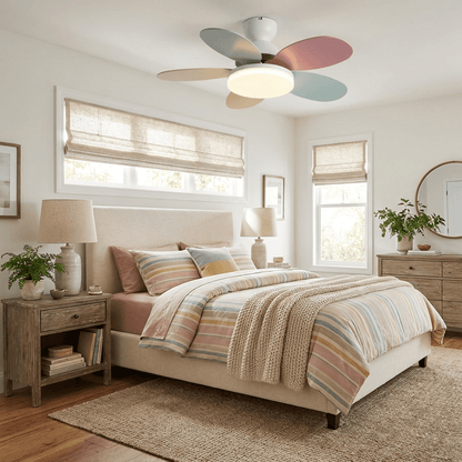 Ventilateur de plafond en bois à pales en forme de fleur