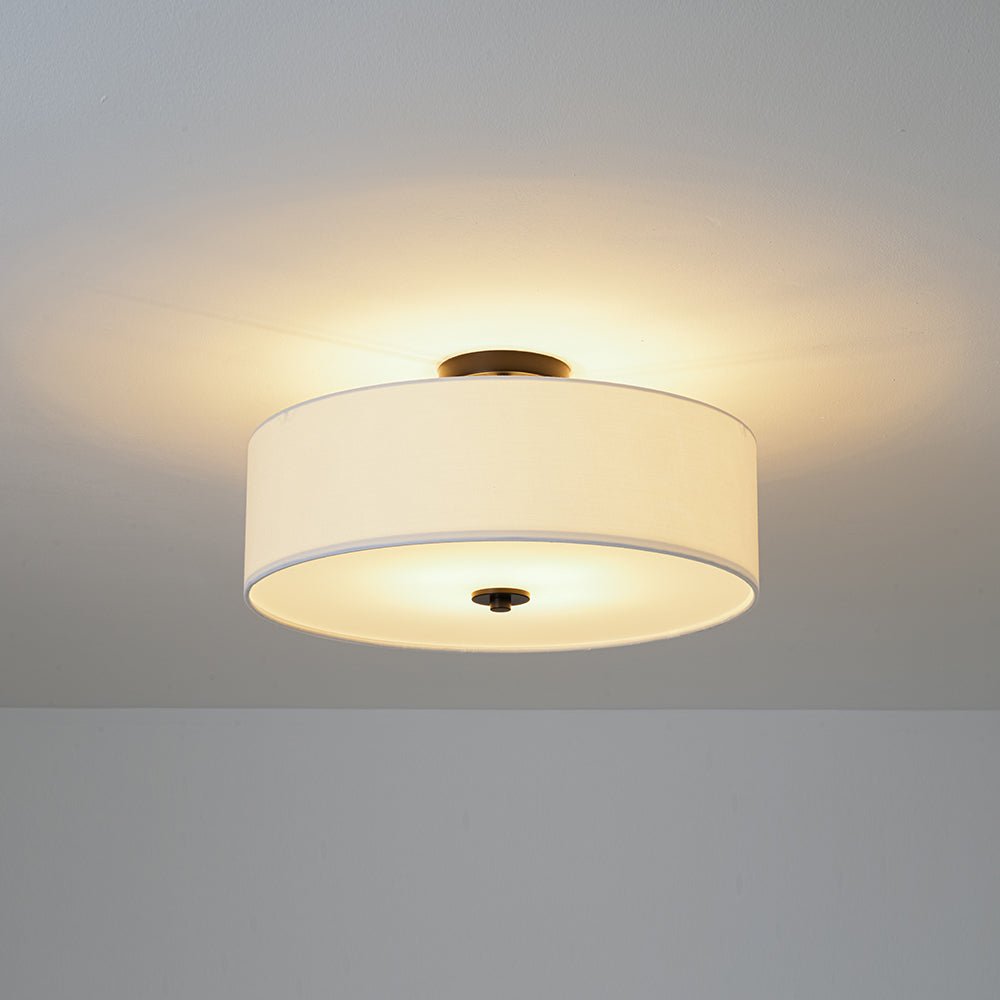 Plafonnier semi-encastré à tambour en lin blanc