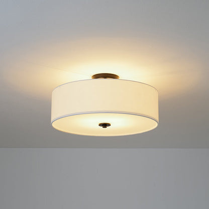 Plafonnier semi-encastré à tambour en lin blanc