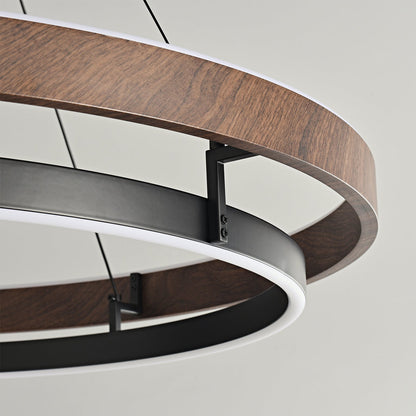 Lustre LED en noyer à double anneau