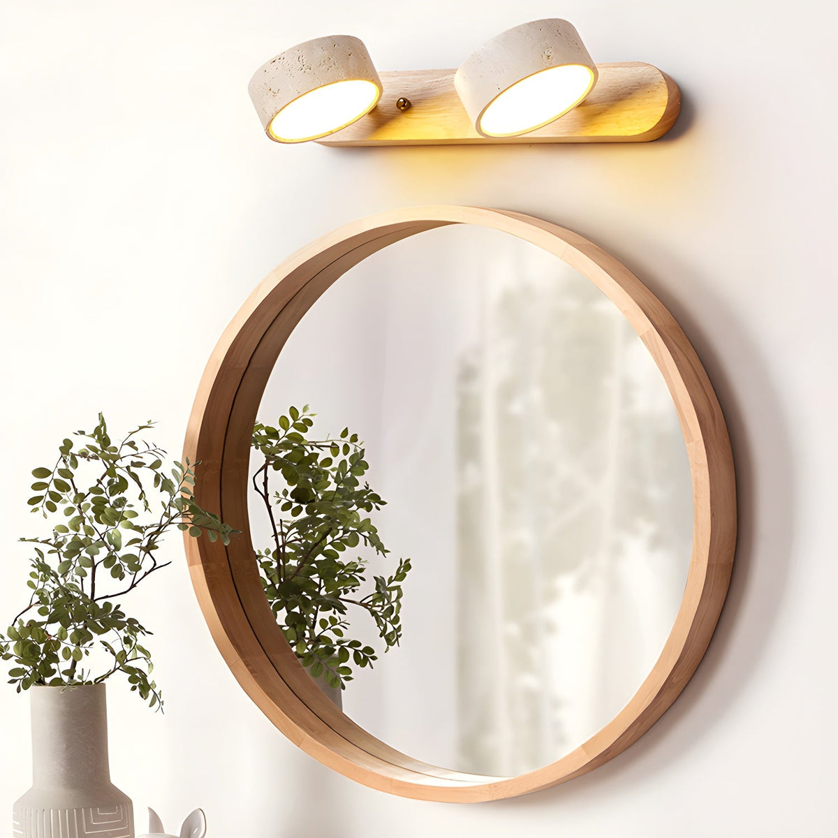 Applique murale pour meuble-lavabo en travertin et bois