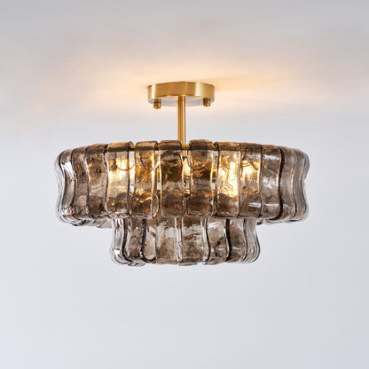 Plafonnier en verre givré à niveaux