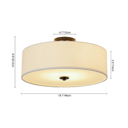 Plafonnier semi-encastré à tambour en lin blanc