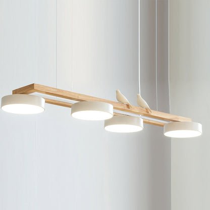 Lustre en bois linéaire avec motif d’oiseaux