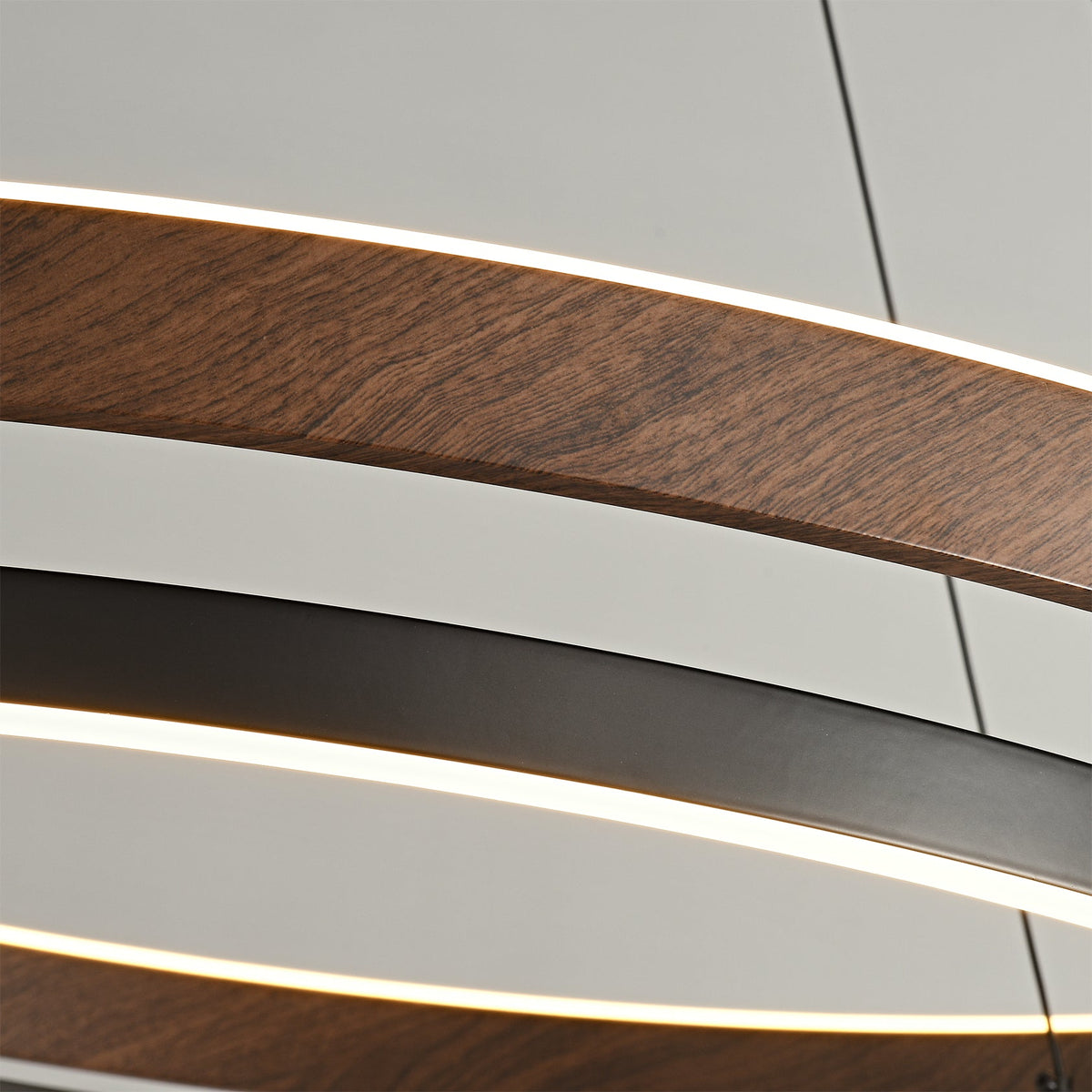 Lustre LED en noyer à double anneau