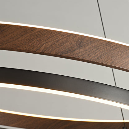 Lustre LED en noyer à double anneau