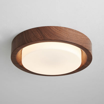 Plafonnier rond en bois et verre