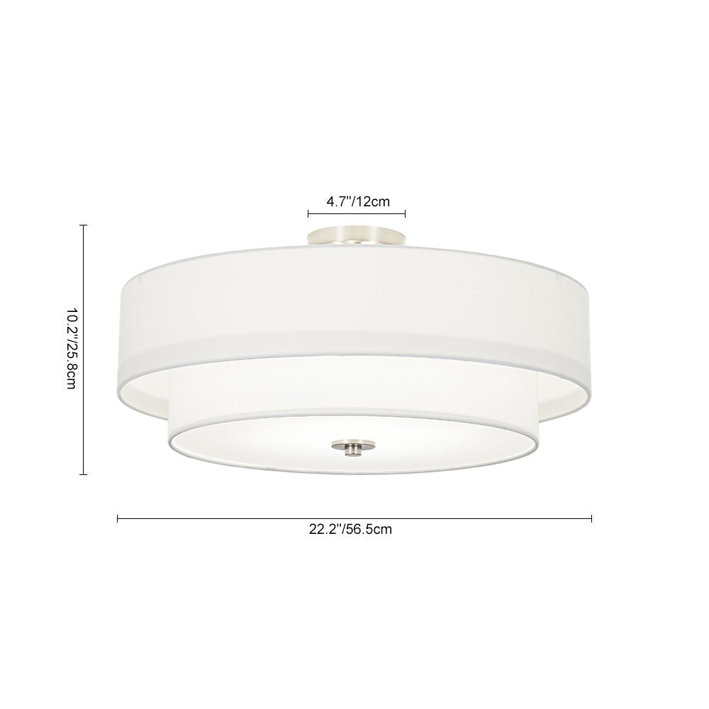 Plafonnier semi-encastré à tambour en lin blanc
