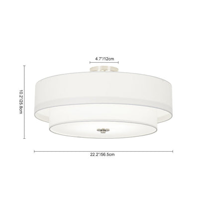 Plafonnier semi-encastré à tambour en lin blanc