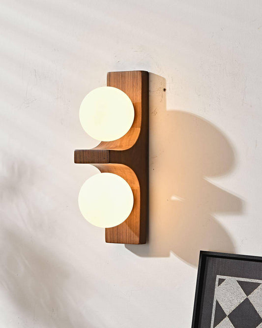 Applique murale double globe en bois