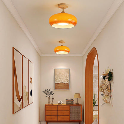 Plafonnier ovale en bois et verre