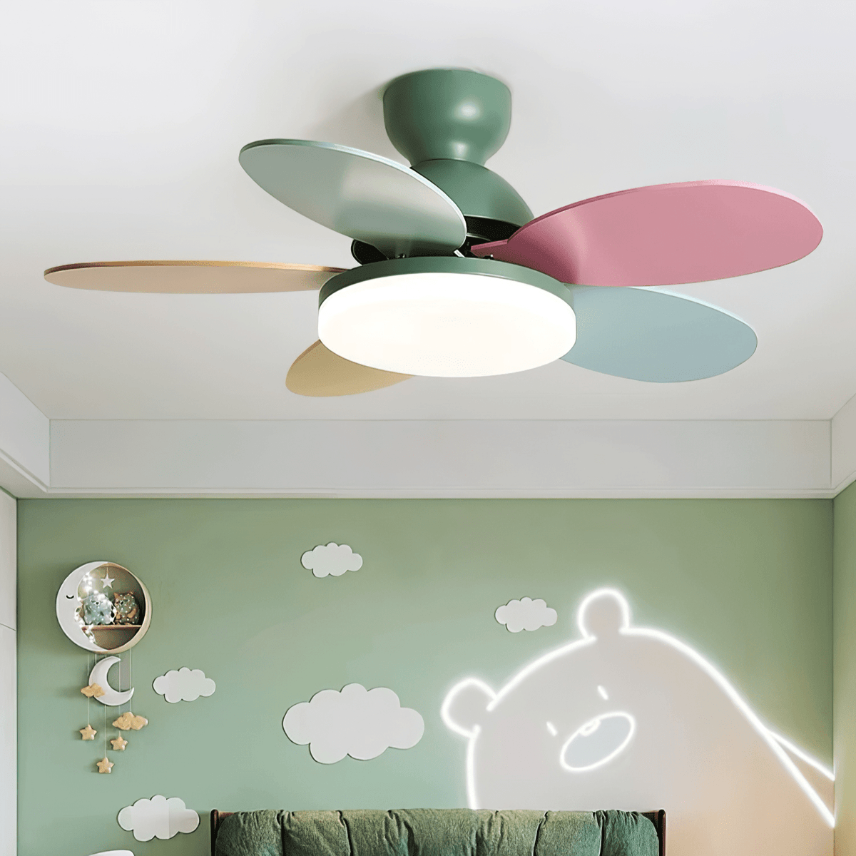 Ventilateur de plafond en bois à pales en forme de fleur