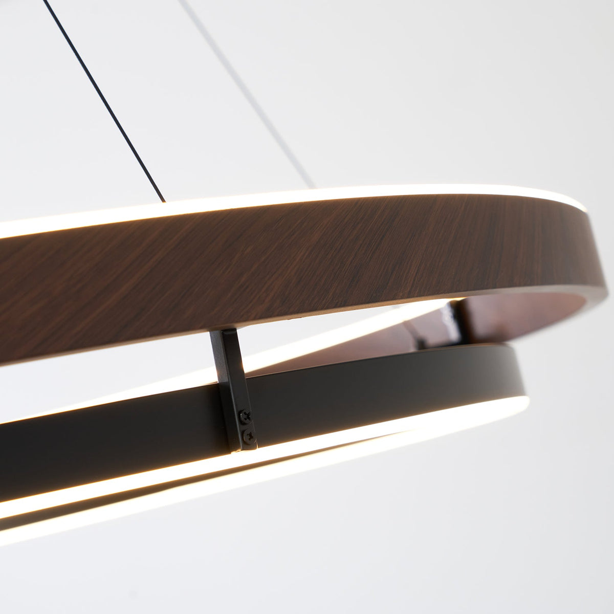 Lustre LED en noyer à double anneau