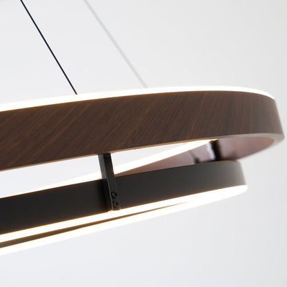 Lustre LED en noyer à double anneau