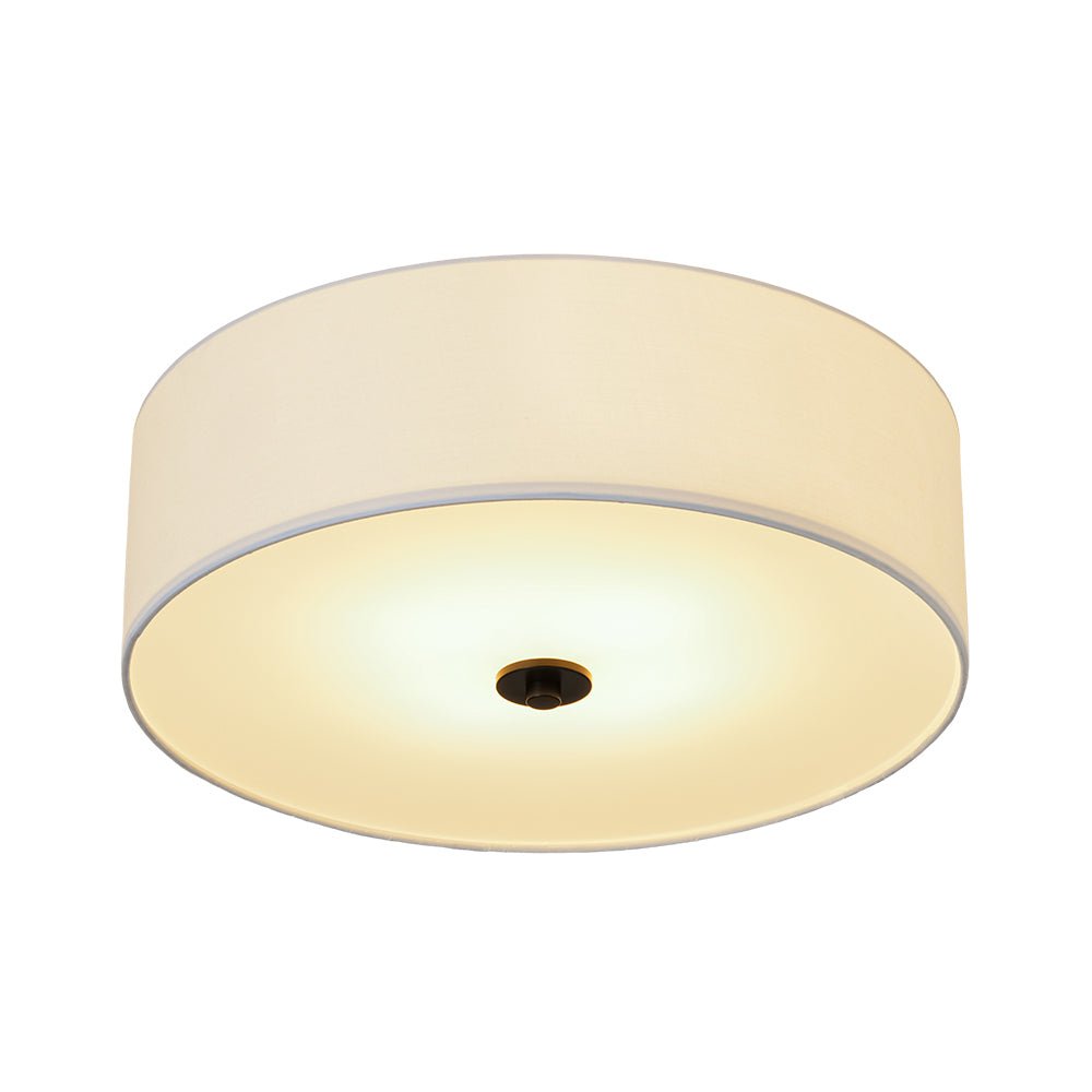 Plafonnier semi-encastré à tambour en lin blanc